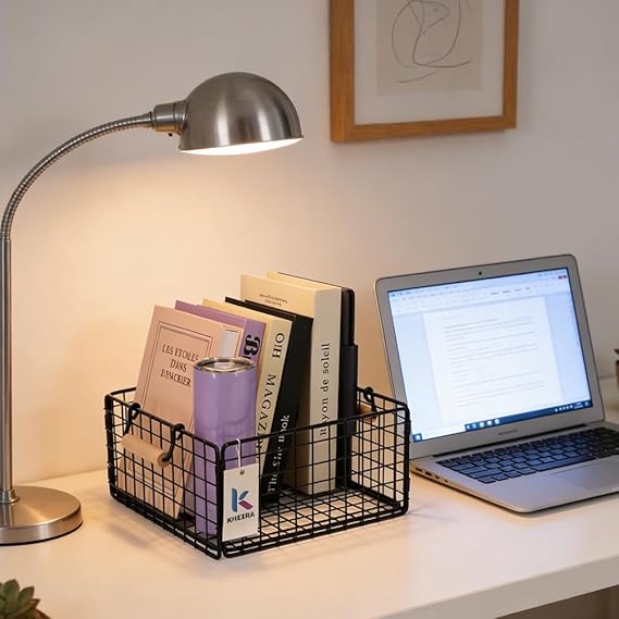 Foldable Wire Storage Basket with Wooden Handle