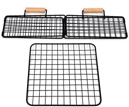 Foldable Wire Storage Basket with Wooden Handle