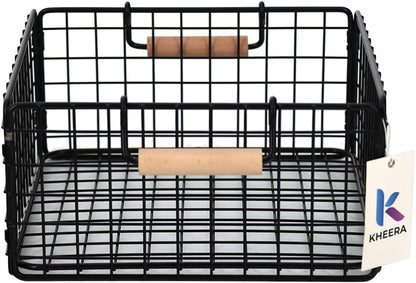 Foldable Wire Storage Basket with Wooden Handle