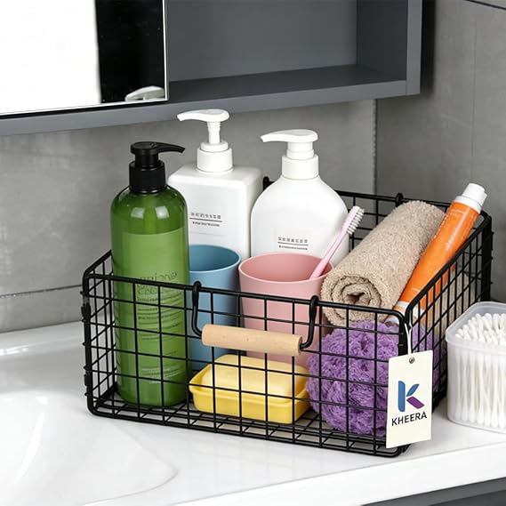 Foldable Wire Storage Basket with Wooden Handle