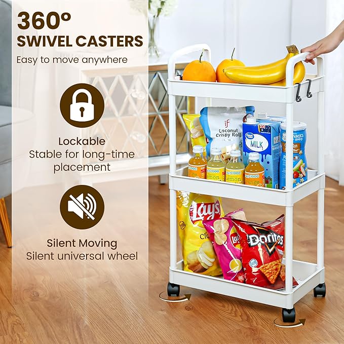 3 Tier Utility Cart Trolley with Wheels